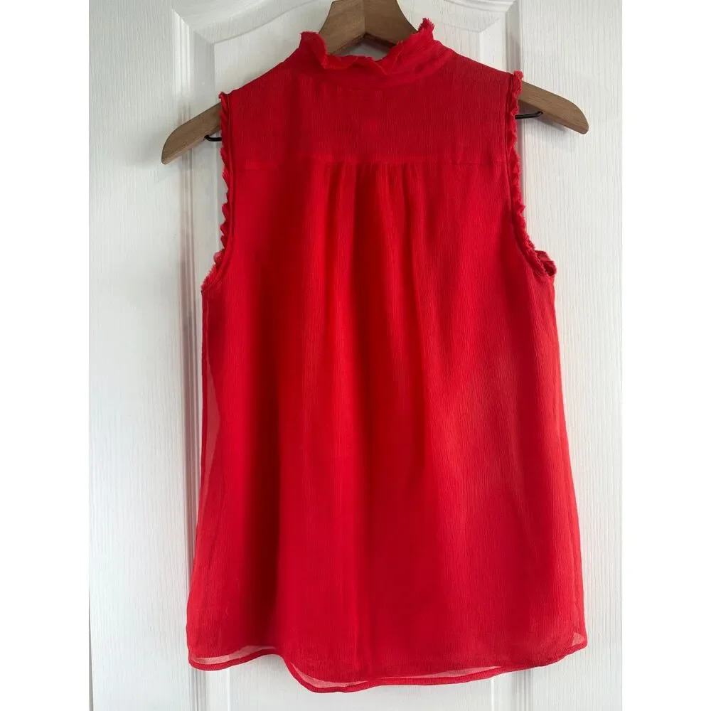 J Crew Women's Natasha Silk Ruffle Sleeveless Top Blouse Red Size 0 *Flaws*